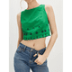 thumbnail image 4 of Blusa de Mujer Sin Mangas con Cuello Redondo, Dobladillo Ondulado con Colores Contrastantes y Bordado Verde M, 4 of 7