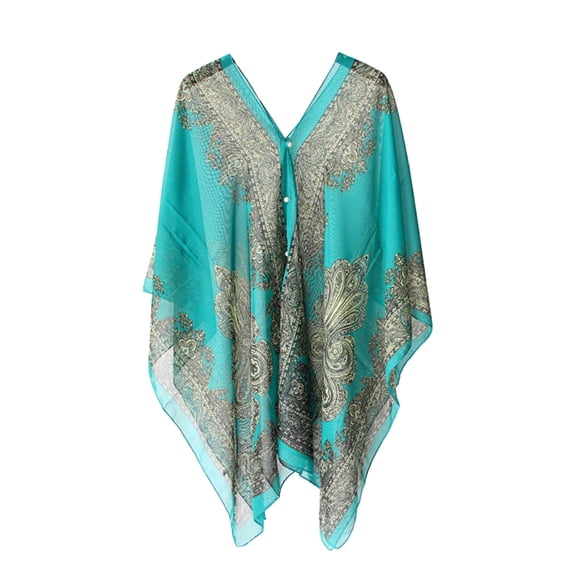 Women Beach Loose Chiffon Blouse Shawl Scarf with Buttons