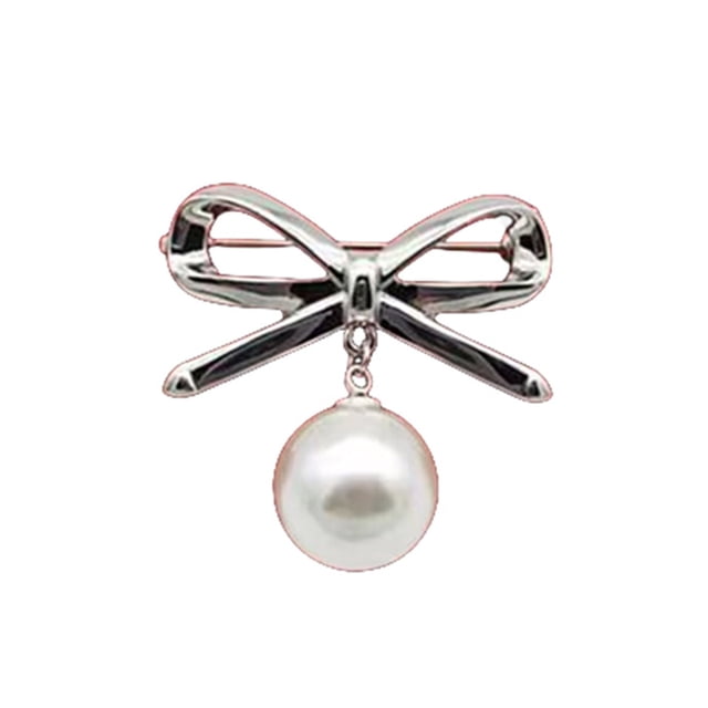 Women Brooch Bowknot Shape Anti-Rust Finish Shawl Clip with Faux Pearl Rhinestones Inlaid Sweaters Scarves Jackets Decorative Anti-exposure Pin