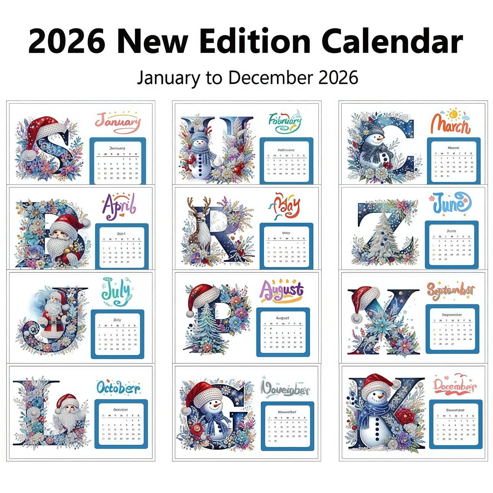 FLOPESN 2026 DIY Diamond Art Desk Painting Calendar,Creative Design Thick Paper Calendar with To Do List Ornaments Monthly Flip Tabletop Calendar for Home Office Planning-Santa Claus