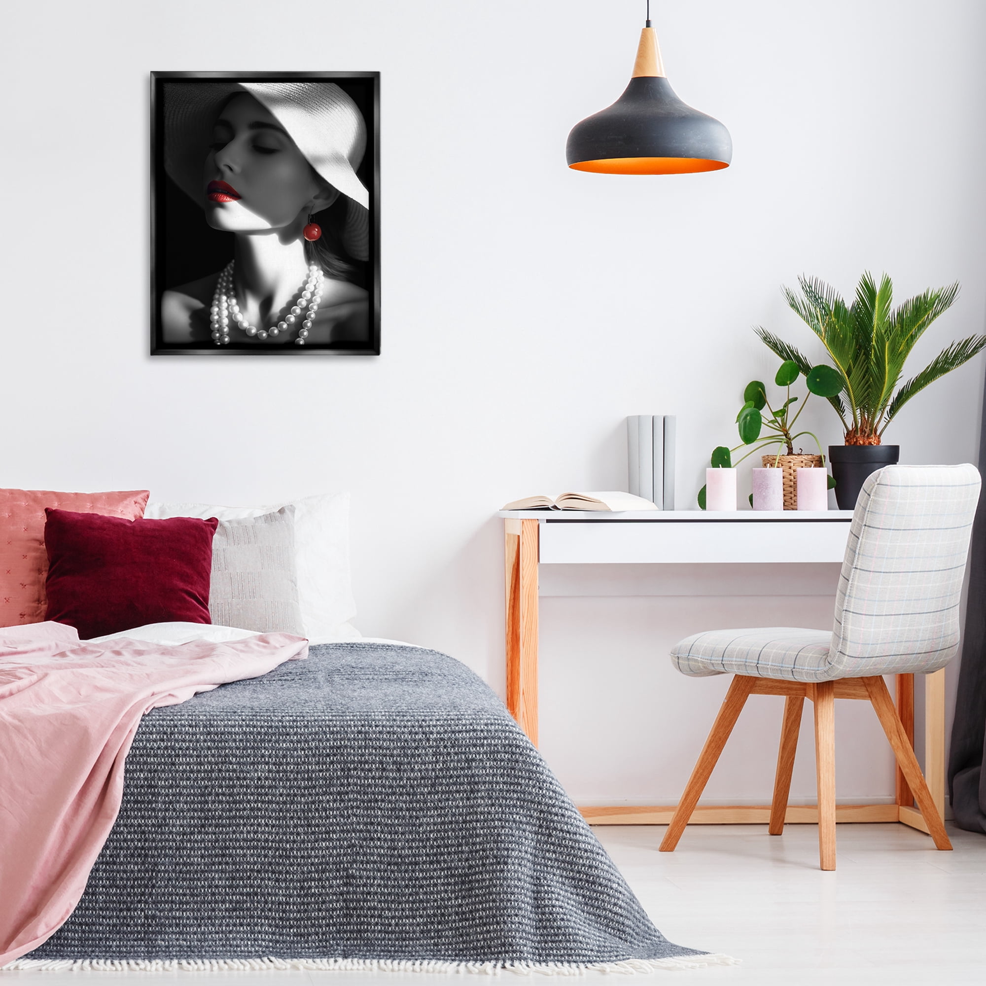 Stupell Industries Red Lipstick Fashionista Novelty Painting Black Floater Framed Art Print Wall Art, 25 x 31