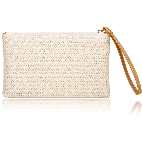 AOMRCOL Womens Straw Clutch Bag Bohemian Summer Beach Straw Purse Zipper Wristlet Wallets for Women