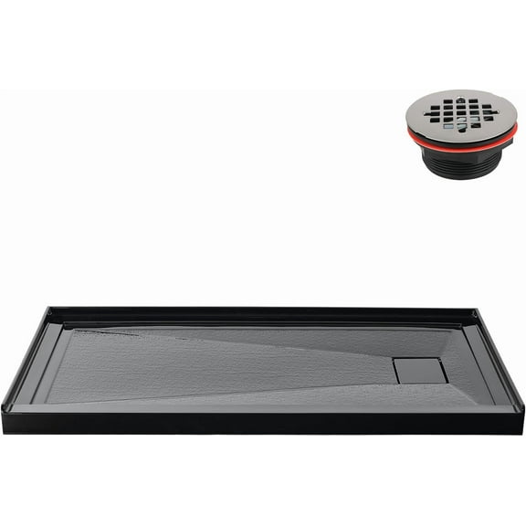 Streamline GB-2615-464-BL 60 in. x 32 in. Alcove Acrylic Shower Base in Glossy Black With Right Drain, Drain Included