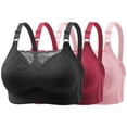 thumbnail image 2 of WREESH 3 Pack Full Support Bra Women Embroidered Glossy Comfortable Breathable Bra Underwear No Rims Lace Padded Bra Underwear Black, 2 of 6