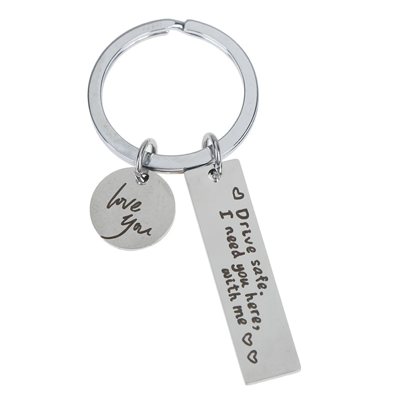 Drive Safe Keychain I need you here with me Heart Charm Stainless Steel Keyring 