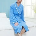 thumbnail image 5 of Herrnalise Men Solid Casual Keep Warm Pocket Gimp Night Gown Bathrobe terry cloth robe Blue, 5 of 7