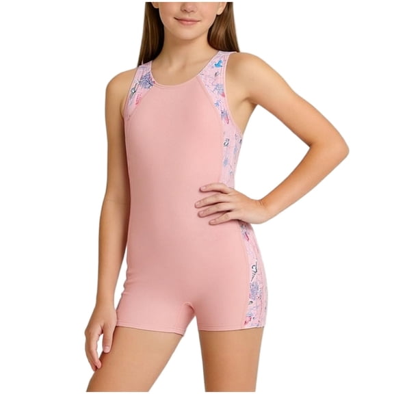 Hellosay One Piece Swimsuits for Girls Strecthy Swimwear Sleeveless Beachwear Print Holiday Bathing Suit Size 5-15 Pink