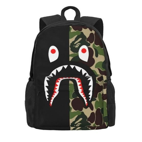 Bape Shark Camo Kids Backpacks School Bag Bookbag Casual Daypack Backpacks For Travel Hiking