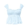 thumbnail image 5 of XIAOCHA Women's Eyelet Crop Tops Cap Sleeve Square Neck Ruffled Pullover Top Lightweight Casual Summer Tops, 5 of 5