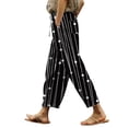 thumbnail image 1 of Womens Cargo Pants With Pockets Summer Printed Linen Drawstring Elastic Waist Pants Lightweight With Pockets Woman Pants Black XL, 1 of 4