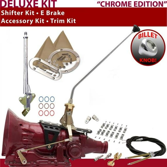 American Shifter TH350 Shifter Kit Chrome 16 in. E Brake Cable Clamp Clevis Trim Kit for F2FEF