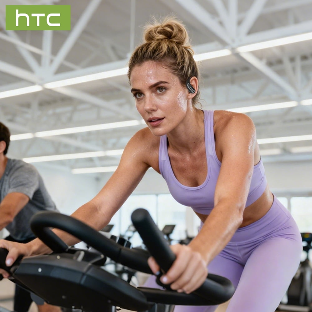 HTC NE61 Heart Rate Wireless Bluetooth 6.0 Open in-Ear Earbuds, AI Translator, Noise-Cancelling Headphones, 130+ Languages,Black