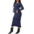 thumbnail image 4 of INSPIRE CHIC Women's Maternity Sweater Dress Stripped Ruffle Winter Warm Stretchy Knit Long Sleeve Maxi Dresses Blue X-Large, 4 of 6