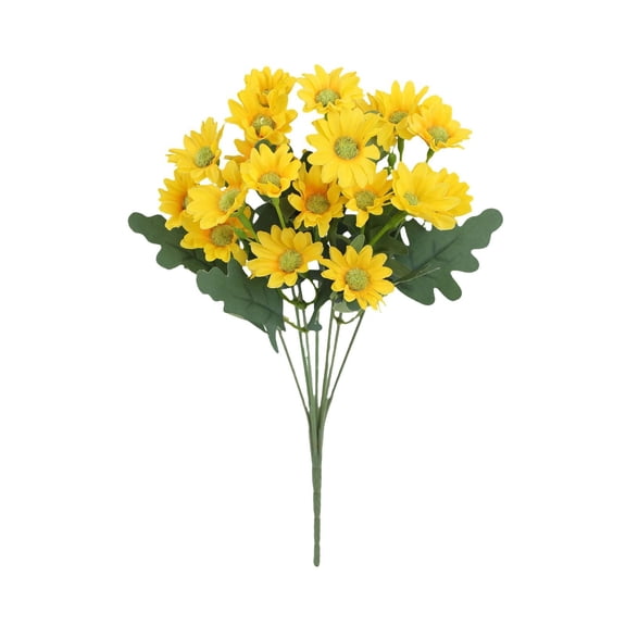 FXMLRLK 1 Bundle Fake Mums Artificial Fall Flowers for Outdoors Silk Daisy Floral Faux Mum Plants for Home Wedding Decor Indoor Outside Porch Pots Planters Potted Decorations, Light Yellow