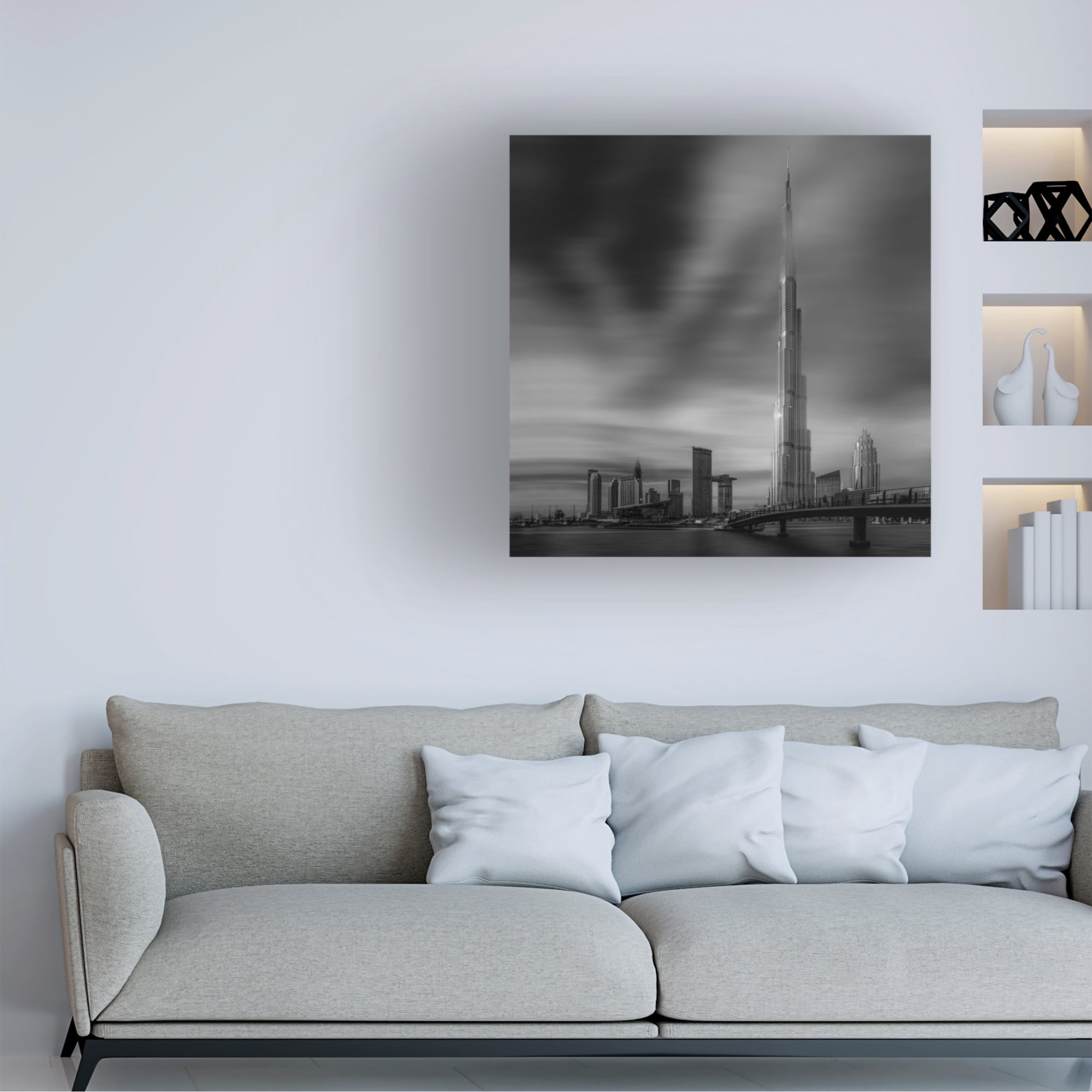 Canvas Wall Art - Mohamed Kazzaz 'Dubai Downtown Cityscape, Dubai, Uae' Wall Art for Living Room, Bedroom, or Office Décor by Trademark Fine Art - 18 x 18 Inches