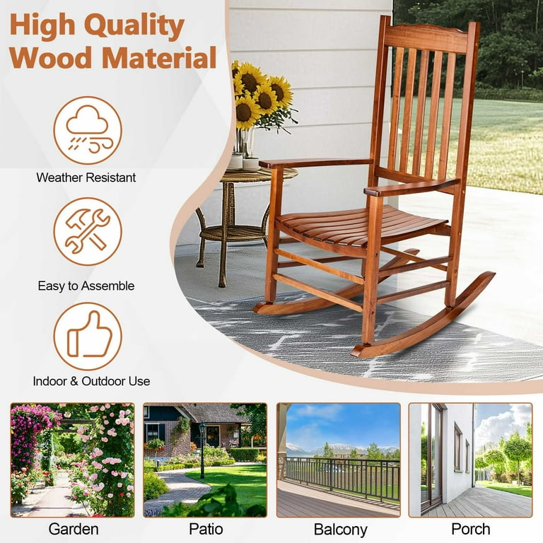 Ktaxon Outdoor Rocking Chair, Solid Wood Frame, Fabric Seat, 24.41