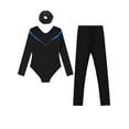 thumbnail image 2 of Miutii Big Girls' Ballet Dance Bodysuit Matching Hair Scrunchies Figure Skating Leggings Set Gymnastics Leotard Blue&Black 8, 2 of 7