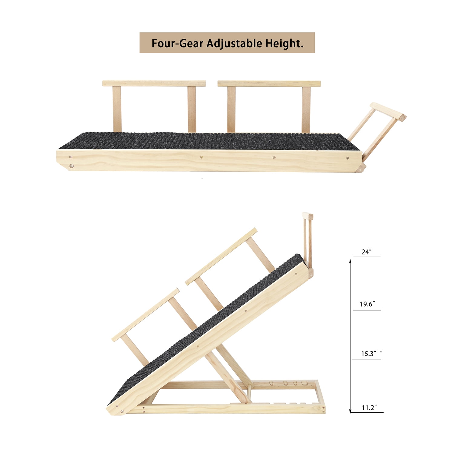 Kadyn 24" Tall Wood Pet Ramp, Folding Portable Dog Cat Ramp with Safety Side Rails 4 Levels Height Adjustable from 9.3" to 24" Dog Stairs for Car, SUV, Bed, Black Kadyn 24" Tall Wood Pet Ramp, Folding Portable Dog Cat Ramp with Safety Side Rails 4 Levels Height Adjustable from 9.3" to 24" Dog Stairs for Car, SUV, Bed, Black