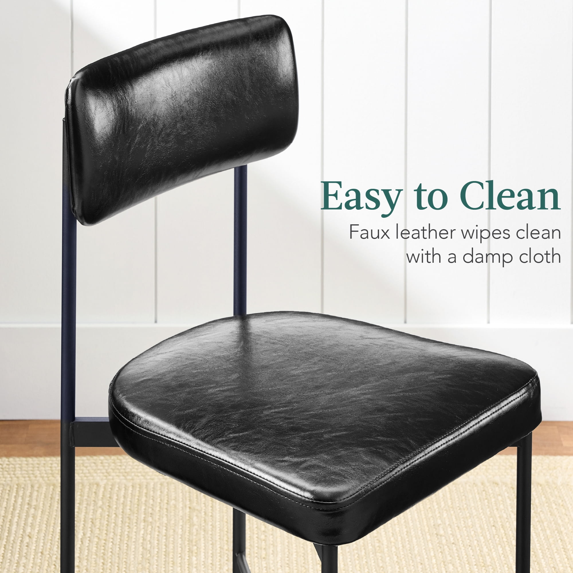 Best Choice Products Faux Leather Dining Chair Set of 2, Standard Height w/ Metal Frame - Midnight Black