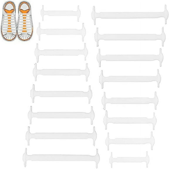 No Tie Laces For Kids And Adults, 16 Pcs Elastic Shoe Laces, White Silicone Tieless Flat Shoelaces For Trainers, Running Shoes