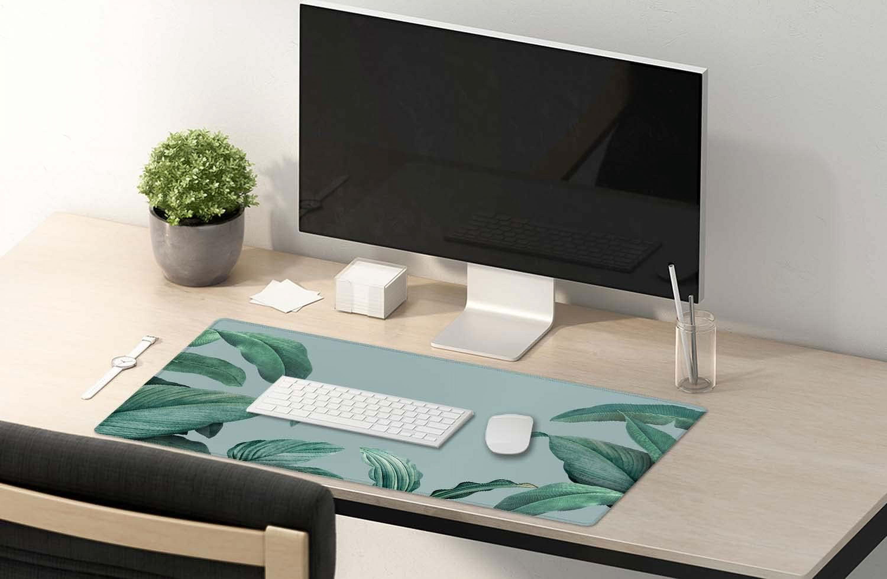 Extended Gaming Mouse Pad - Non-Slip Water-Resistant Rubber Base Computer Keyboard Mouse Mat, 35.5 x 15.7-inch XX-Large Desk Mat, Ideal Partner for Work & Game, Foliage Tropical Leaves