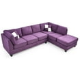 thumbnail image 3 of Malone 111 in. Purple Suede 4-Seater Sectional Sofa with 2-Throw Pillow, 3 of 4