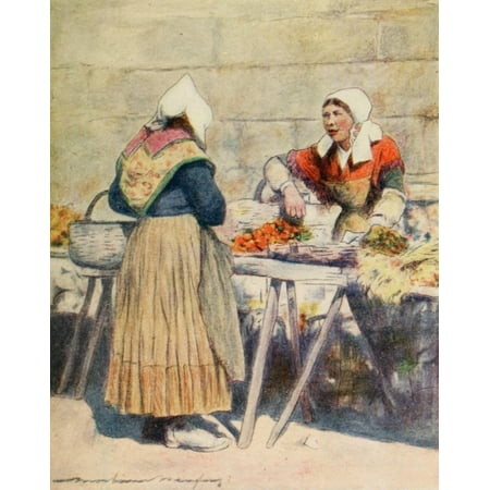 Brittany 1912 Vegetable market Quimper Canvas Art - Mortimer Menpes (18 x 24)