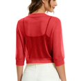 thumbnail image 4 of Vinsonshop Women's 2026 Summer Lightweight Short Bolero Cardigan Shrug Sheer Tie Front Top 3/4 Sleeve Jacket for Dress Red XXL, 4 of 7