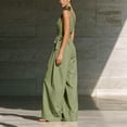 thumbnail image 6 of PBFRDSJ One Shoulder Jumpsuits for Women Sleeveless Tie Side Wide leg Jumpsuits Ruched Waist Summer Minimalist Flowy Romper, 6 of 9