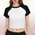 thumbnail image 2 of Fashion Crop Tops for Women Summer Raglan Short Sleeve T-Shirt Round Neck Pullover Basic Tees, 2 of 3