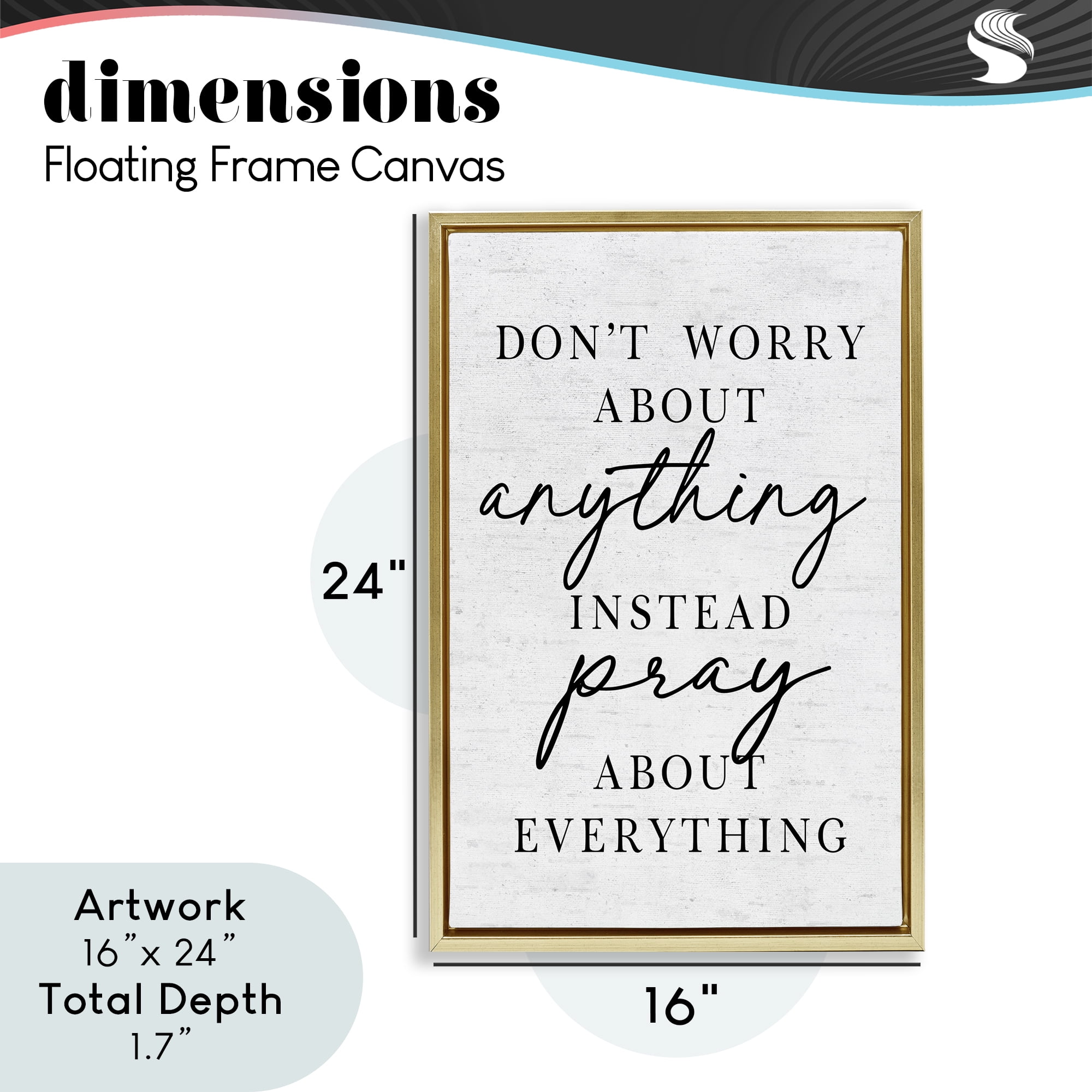 Pray Instead Of Worry Gold Framed Floater Canvas Wall Art, design by Lettered and Lined