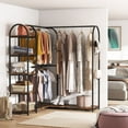 thumbnail image 3 of Tribesigns L Shaped Closet Organizer, Freestanding Corner Clothes Garment Rack with Hanging Rods and Storage Shelves, Heavy Duty Metal Clothing Rack Large Open Wardrobe for Bedroom, Rustic Brown, 3 of 6