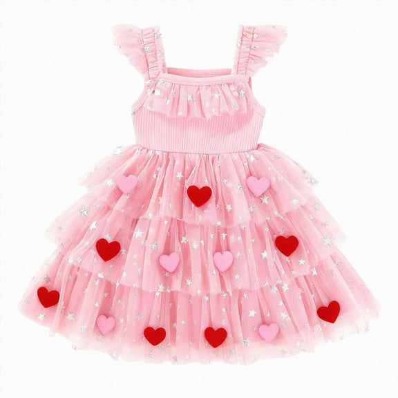 Splozh Toddler Formal Dress 12 18 24 Months 2T3T4T5T6T Little Girl Dresses Flutter Sleeve Tutu Dress Toddler Summer Clothes Kids Birthday Party Outfit,Pink,12-18 Months