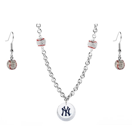 New York Yankees Crystals from Swarovski Baseball Necklace & Earrings