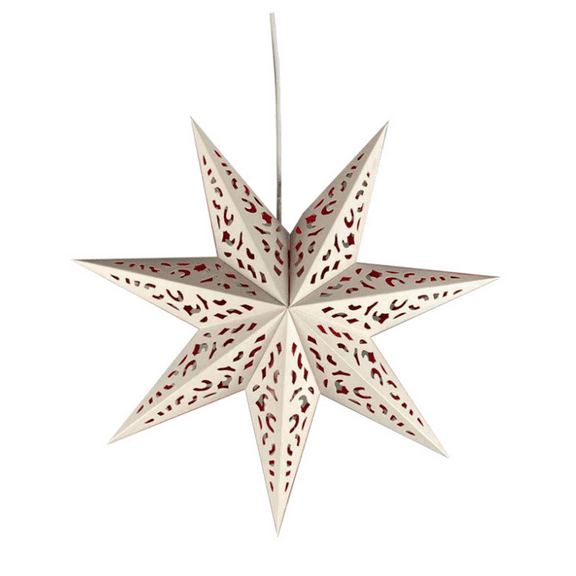 White Red Paper Star Lanterns, 2pcs Stars Hanging Christmas Paper Lampshade 13.8" 7 Point Star Hanging Decorations for Christmas New Year Wedding Party Birthday decoration