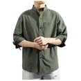 thumbnail image 2 of GZWYHT Mens Casual Button Down Shirts,Mens Shirts Men's Casual Solid Half Sleeve Cotton Linen Shirt Button Turn-Down Collar Shirt Big And Tall Shirts,Workout Shirts Army Green XL, 2 of 9