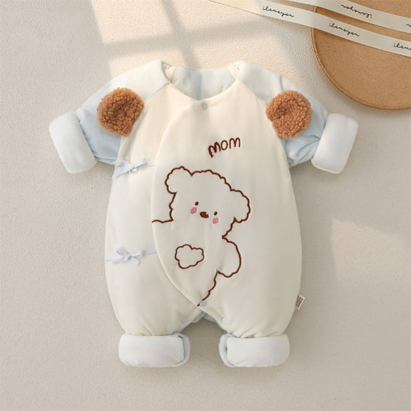 Newborn Baby Corduroy Romper Boy Girl Knit Onesie Romper Newborn Coming Home Outfit Infant Fall Winter Spring Clothes Blue 2-3 Months