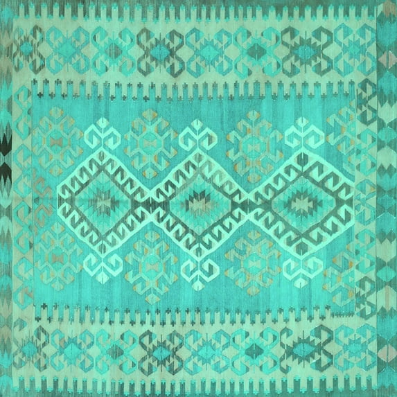 Ahgly Company Machine Washable Indoor Square Southwestern Turquoise Blue Country Area Rugs, 7' Square