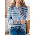 thumbnail image 3 of Blusa de mujer de manga larga con cuello redondo y gemelos, Top de retazos de rayas de leopardo para mujer, 3 of 6