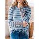 thumbnail image 3 of Blusa de mujer Manga larga Cuello redondo Jersey Gemelos Rayas de leopardo Patchwork Mujer Top Azul claro M, 3 of 6