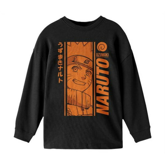 Naruto Classic Orange Monochrome Graphic Youth Boys Black Long Sleeve Shirt-Medium