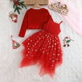 thumbnail image 6 of WIBACKER 2Pcs Kid Girl Xmas Dress and Cardigan Suit Spaghetti Strap Snowflake Print Lace Dress and Velvet Cardigan Tops Outfits 2-8Y, 6 of 12