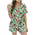 thumbnail image 4 of Womens Pajama Sets 2 Piece Christmas Short Sleeve Sleepwear Graphic Printed Cute Buttons Tops Shorts Silk Satin Pajama Set, 4 of 7
