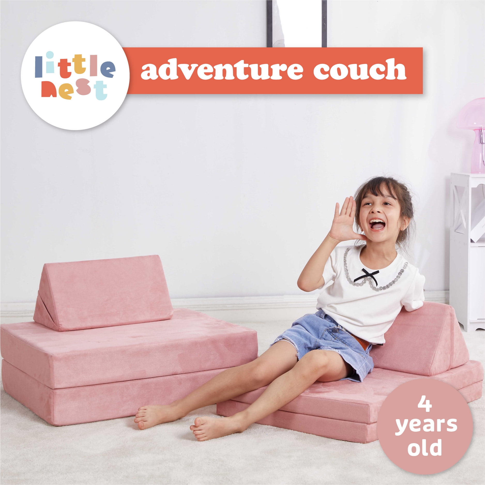 Little Nest Toddler Sofa, Adventure Explorer Kids Couch, Blush Pink