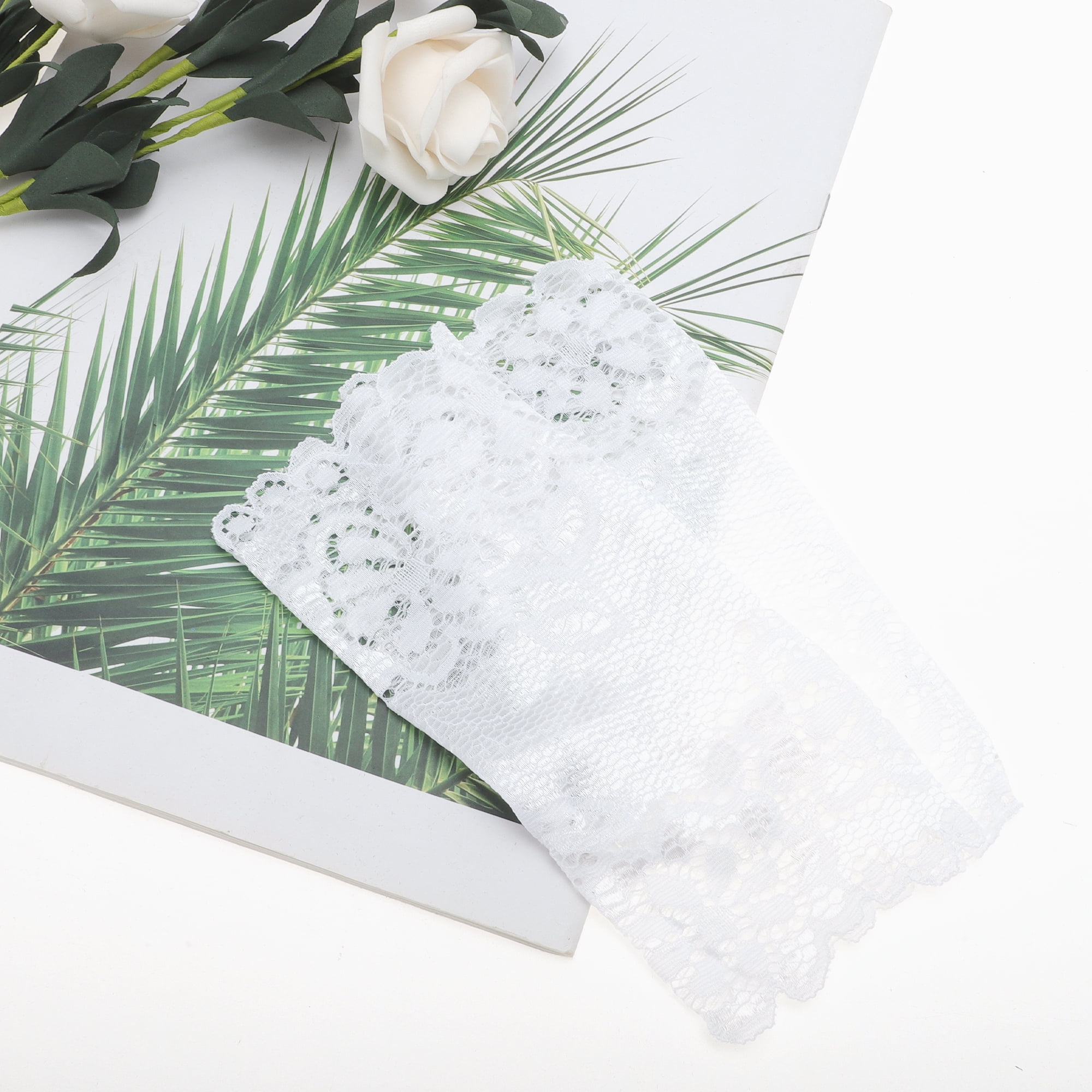 Unique Bargains Breathable Flower Half Finger Manicure Gloves 1 Pair White