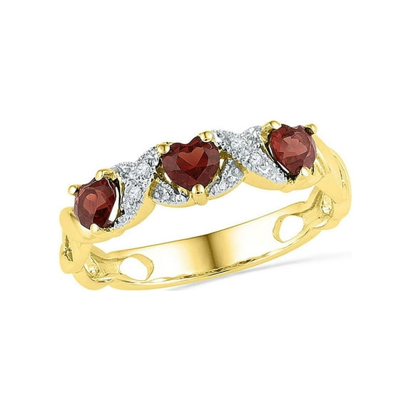 FB Jewels 10kt Yellow Gold Womens Heart Garnet Diamond 3-stone Ring 7/8 Cttw