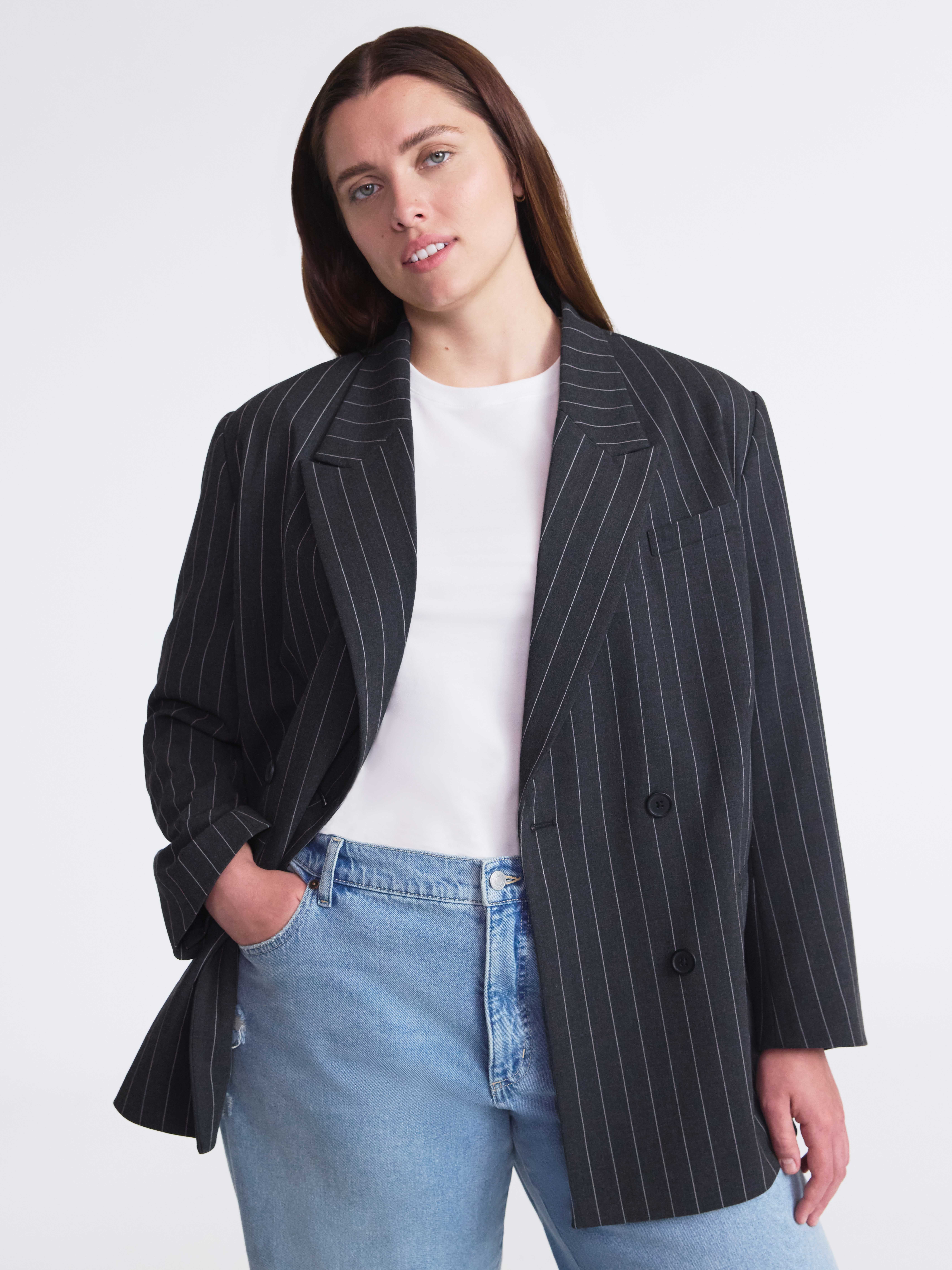 Scoop Women’s and Women’s Plus Oversized Double Breasted Blazer, Sizes XS-4X
