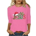 thumbnail image 3 of JURANMO Deal Of The Day Funny Christmas Shirts for Women 2024 Casual Letter Graphic Tees Loose Crewneck 3/4 Sleeve Tops Xmas Tunic Blouse Hot Pink XXL, 3 of 5