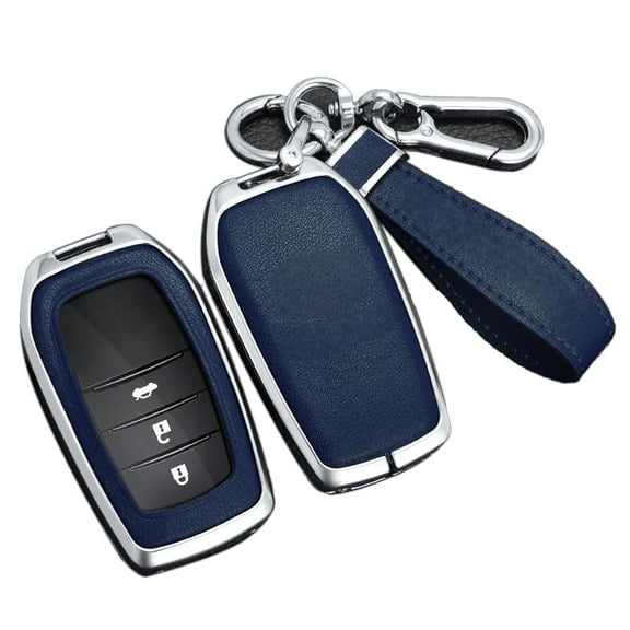 Key Fob Cover for Toyota, Leather Zinc Alloy Key Fob Case for 2025 Camry, 2021-2025 Venza, Grand Highlander Hilux, Fortuner, 2022-2025 Tundra Tacoma Remote Key Holder Protector Metal Keychain