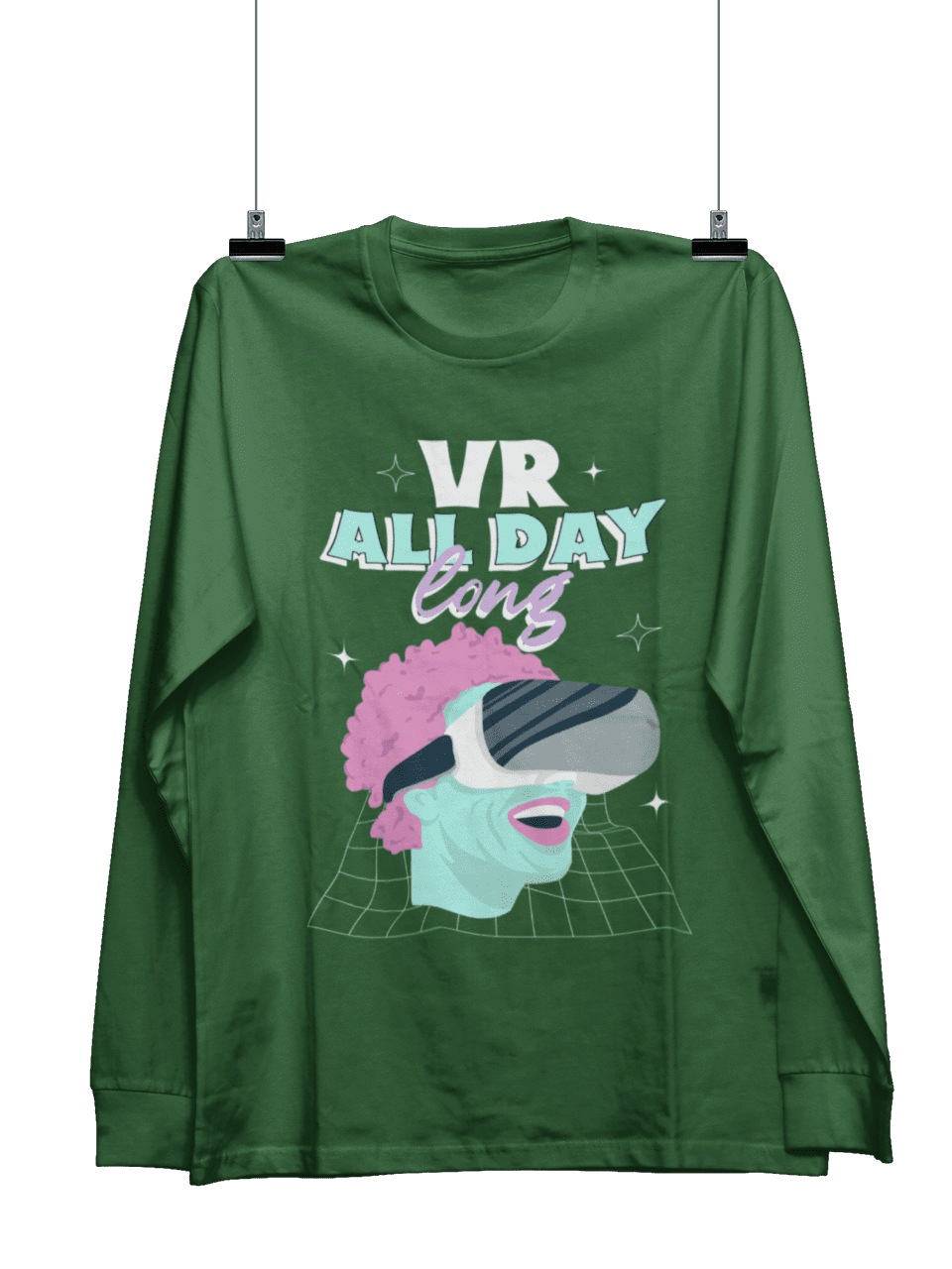 kiMaran VR T-Shirt Virtual Reality ALL DAY LONG Devices Unisex Long Sleeve  Tee (White M)